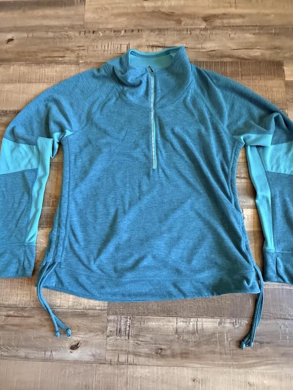 Lucy Activewear Quarter Zip Long Sleeve Pullover Sz L Teal Mock Neck Performance
